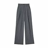 YCBMINGCAN Damenhose mit weitem Bein und hoher elastischer Taille im Rücken. Business-Arbeitshose. Lange, gerade Anzughose Damen Hose (Dark Gray, L)
