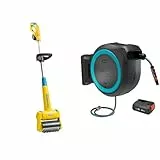 GARDENA Akku-Wandschlauchbox PowerRoll XL & GLORIA MultiBrush: zur Pflege und Säuberung von Terrassen, Gehwegen und Hofauffahrten, erweiterbar dank POWER FOR ALL System-Akku