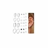 CASSIECA 11 Paar Ohrringe Silber Set, 316L Chirurgenstahl Ohrringe für Damen Herren Medizinische Ohrstecker und Creolen für Mehrfachpiercing 14K Vergoldet Helix Tragus Piercing Ohr Silber
