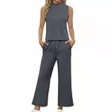 DHYUEN Damen Elegantes Outfit Sommer Outdoor Sommeranzug Hosenanzug Festlich Elegant 2 Teilig Hochzeit Lockere Jogginganzug Freizeitanzug Y2k Zweiteiler Für Damen Aesthetic Clothes（1-Dark Gray，M）
