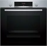 Bosch HBA514BS3, Serie 4, Einbau-Backofen 60 x 60 cm, LED-Display-Steuerung, Hydrolytische Reinigungshilfe, 3D-Heißluft für gleichmäßiges Backen auf 3 Ebenen, Schnellaufheizung, Edelstahl