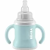 BÉABA Trinklernbecher für Babys, mit Trinkflasche/Tasse, auslaufsicher, erleichtert die Handhabung, ergonomisch, Strohhalm, 3-in-1-Erweiterungsclip, Kappe, Airy Green