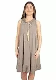 Seasons of April Ärmelloses Damen Musselin Kleid Mini Midi 100% Baumwolle mit Tasseln, Leicht & Locker, One Size - Buki (Taupe)