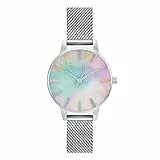 Olivia Burton Analog Quarzuhr für Damen Kollektion Rainbow mit Silbernes Edelstahl-Mesh-Gliederarmband - OB16RB26