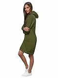 OZONEE Damen Hoodie Kapuzenpullover Lang Sweatjacke Sweatkleid Winterkleid Herbstkleid Kleid Sweatshirt Sweatshirtkleid Kapuzenjacke Kapuzenpulli Kapuze Langarm Sport 777/3127B/29 Khaki L