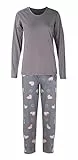 HEYO Schlafanzug Damen Lang Pyjama aus Baumwolle Zweiteiliges Set Langarm Shirt Lange Pyjamahose HPD04 (DE/NL/SE/PL, Alphanumerisch, M, Regular, Regular, Grau - Herzen)