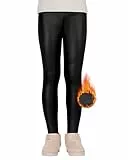 KEREDA Mädchen Leggings Thermo Gefüttert Thermoleggings Winter Warme Kunstleder 1er-Pack,Schwarz Kunstleder,134-140