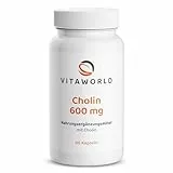 vitaworld Cholin 600 trägt zu einem normalen Fettstoffwechsel bei, 600 mg pro Kapsel, hohe Bioverfügbarkeit, mit Cholinbitartrat, vegan, 60 Kapseln