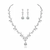 Shuxin Hochzeit Schmuckset für Damen, Silber-Ton Halskette & Ohrringe & Set, Weißgold Plattiert Blumen Braut Schmuck Set mit 5A Weiß Zirkonia, Allergenfrei Hochzeitsschmuck für Braut Brautjungfern