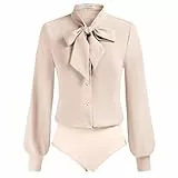 Kate Kasin Damen Lange Ärmel Tops Button-Down Shirts Business Office Bluse Beige-Apricot S