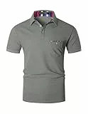 LIUPMWE Poloshirt Herren Kurzarm Polohemd Karierter Kragen Hemd T-Shirt Sommer Slim Fit Golf Sports,Grau-A,XXL