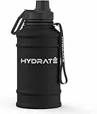 HYDRATE Edelstahl Trinkflasche - 1,3 Liter Wasserflasche - BPA-freie Sport Wasserflasche - MetallWasserflasche praktischer Nylon-Trageriemen und auslaufsicherer Schraubverschluss, Gym Trinkflaschen