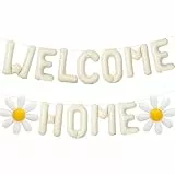 ALEGRE® Welcome Home Deko Ballon, Cremeweiß Willkommen Zuhause Deko Set mit Welcome Home Luftballons und Gänseblümchen Folienballon, Willkommen Zurück Deko für Babyshower, Familie Party, Einweihungs