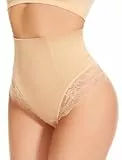 SURE YOU LIKE Shapewear Damen Bauchweg Unterhose Tanga mit Spitzen Miederhose Miederslip für Unterbauch Body Shaper String Figurformende Unterwäsche, Beige, L