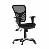Flash Furniture Bürostuhl, ergonomisch, mit Mesh-Rückenunterstützung, geformtem und höhenverstellbarem Sitz und 3 Paddelsteuerungen, Schwarz