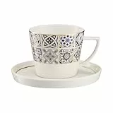 VILLA ITALIA Porzellantasse und Untertasse 240 ml AZULEA - Porzellan Tasse für Tee, Elegantes und Modernes, Mikrowellen und Spülmaschinenfest