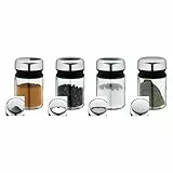 WMF Depot Gewürzstreuer Set 4-teilig, 100ml, Gewürzdose, Gewürzstreuer Glas, Gewürzglas, Glas, Cromargan Edelstahl, spülmaschinengeeignet