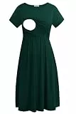 Smallshow Damen Lässiges Kurzarm Stillkleid Umstandskleid für Stillen Deep Green Medium