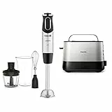 Krups Perfect Mix Stabmixer HZ6568 | Blender | 1000 W | Edelstahl/dunkelgrau & Philips Domestic Appliances HD2637/90 Toaster, 7 Stufen, Brötchenaufsatz, Stopp-Taste, 1000 W, schwarz/edelstahl