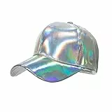 Generisch Glitzer Baseball Cap Herren Damen Metallic Glänzed Basecap Pailletten Kappe Silber Baseballkappe 70er Retro Baseball Cap Karneval Hut Disco Accessoires Fasching für Rave Party
