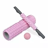 Relaxdays Faszienrolle 3er Set, Massagerolle, Faszienstab, Igelball, mittelhart, mit Noppen, Nacken, Rücken, Beine, rosa