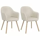 WOLTU Esszimmerstühle 2er Set, für Schlafzimmer Küche Wohnzimmer, Küchenstühle gepolstert mit Armlehne, aus Samt Massivholz, Cremeweiß