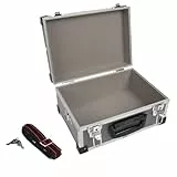 Perel Grauer Aluminium Werkzeugkoffer 320 x 230 x 155 mm mit Schlüsselschloss (2 Schlüssel) und Schultergurt, Transportkoffer Hardcase für Werkzeug, Laptop und Kamera
