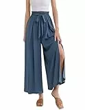 GRACE KARIN Damen Sommer Hohe Taille Weites Bein Hosen mit Taschen Leicht Palazzo Hose Blau XXL