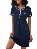 Jahetuul Nachthemden für Damen Sommer Schlafkleid Baumwolle Negligee Nachtwäsche Schlafshirt mit V-Ausschnitt Bequeme Loungewear Schlafhemd