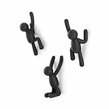 Umbra Buddy Haken – Dekorative Wandhaken für Jacken, Schals, Taschen, Rucksäcke, Handtücher und Mehr, 3er-Set, Schwarz