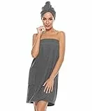 vislivin Bademantel Damen Saunakilt & Haartuch Sauna Kilt Frauen Saunakilt mit Klettverschluss und Gummizug Grau S/M