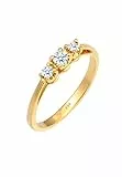 Elli DIAMONDS Ring Damen Verlobung Edel Trio mit Diamant (0.22 ct.) in 585 Gelbgold