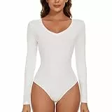 SLIMBELLE Damen Body Langarm V-Ausschnitt Langärmelige Bodysuit Elegant Sexy Langarmbody Oberteil Bustier Schmal Bodysuits Tops Bodys für Damen