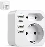 6-in-1 USA Adapter Steckdose, Adapter USA Deutschland Stecker mit 3USB 1USB C (3.4A), Reiseadapter Amerika Steckdosenadapter Stromadapter für Amerika Kanada Thailand Mexiko