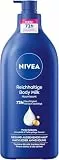 NIVEA Reichhaltige Body Milk, intensiv pflegende Körpercreme mit purem Hyaluron, Mandelöl und Tiefenpflege Serum, Lotion für trockene Haut (625 ml)