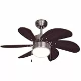 Bestron Deckenventilator mit Beleuchtung, 3 Geschwindkigkeitsstufen & große Flügelspannweite von Ø75 cm, inkl. Sommer-/Winterfunktion, 50 W, DC30BC, Farbe: Eiche/Braun