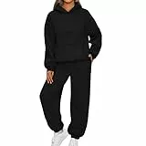 Saymany Damen Jogginganzug Set Weich Sweatshirts Casual Hoodies Hoodies Hosen Set Einfarbig Activewear Sportkleidung Frauen Set Freizeitanzug Damen Elegant Sale Angebote(3-Black,S)