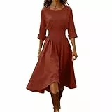 Jamicy Leinenkleider Damen Lang Sommerkleider Leicht Und Luftig Strandkleid Baumwolle Leinen Kleider Langarm Kleid Sommer Tunika Sommerkleid Frauen V-Ausschnitt Damenkleider Maxikleid Orange M