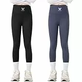 Tilozs Kinder Leggings Mädchen Lang Hosen High Waist Leggins Sportleggins 2er Pack Elastisch Sporthose, Schwarz+Dunkelgrau, 152-158(Label Size: 160)
