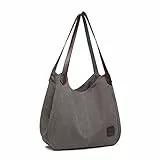 KONO Damen Canvas Schultertasche Vintage Hobo Handtasche Umhängentasche Shopper Tasche für Arbeit Schule Reise (Grey)