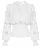 SCARLET DARKNESS 2024 Frühling Sommer Mittelalter Trachtenbluse Gesmokt Taille Hollow Out Carmenbluse Weiß M
