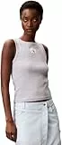 Calvin Klein Damen Tank Top Woven Label Cotton Rib mit Logo, Grau (Bc06 Grey Heather), XL