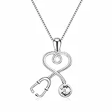 AOBOCO Kette Damen Halskette Silber 925 AnhäNger Kristall Stethoskop Schmuck Necklace Geschenke für Frauen Krankenschwester Arzt Medizinstudenten