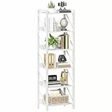 HOOBRO Bücherregal, Standregal, Leiterregal, freistehendes schmales Regal, Büroregal 6 Ebenen, offene Ablagen, für Wohnzimmer, Schlafzimmer, Büro, Küche, Weiß EWW72SJ01