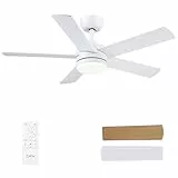CJOY Deckenventilator mit Beleuchtung, 107cm Weiß/Holz Deckenventilator Beleuchtung mit Fernbedienung Leise, 3 CCT Wählbar, 5 Blätter Umkehrbar, Deckenventilatoren mit Licht für Schlafzimmer