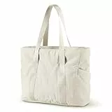 bagsmart Handtasche Damen, Reisetasche Groß, Schultertasche Arbeitstasche Damen Tasche, Shopper Tote Bag für Arbeit, Schule, Wochenendausflug, Wandern, Yoga, Beige, Groß