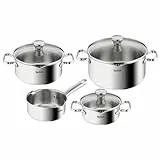 Tefal Duetto Edelstahl Kochtopfset, 7-teilig, Töpfe induktionsgeeignet, für alle Herdarten geeignet, Kochtöpfe für Ceranfeld, backofengeeignet (außer Deckel), spülmaschinengeeignet, A705A8
