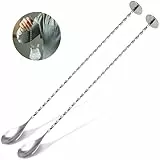 CONJURAIDE 2 Stück Barlöffel, 30cm Lange Löffel Edelstahl Probierlöffel Stampfer Spiral Designer Longdrinklöffel Stößel Cocktail Löffel Eislöffel Lang Bar Zubehör für Stir Cocktail Kaffee