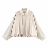 Odizli Wildlederjacke Damen Frühjahr Herbst Oversized Suede Jacket Bomberjacke Übergangsjacke Lederjacke Herbstjacke Winterjacke Kurz Trenchcoat Beige L