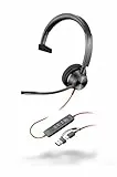 Schnurgebundenes USB-C-Headset Poly Blackwire 3310 – Flexibler Mikrofonarm – Monaurales Design – Verbindung mit PC/Mac über USB-C oder USB-A – Zertifiziert für Microsoft Teams